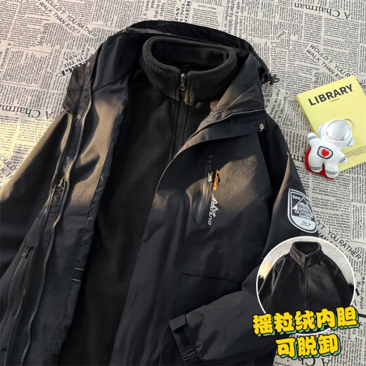 GTYUWVG青少年冲锋衣男学生三合一外套秋冬季加绒加厚可拆卸内胆户外加绒 6198灰色_ L _