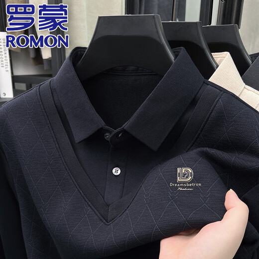 Pull de pull pour hommes Romon haut de gamme Sweater plus en velours de Velvet Chemise intégrée Base de revers décontractée d'âge moyen Base beige 2xl