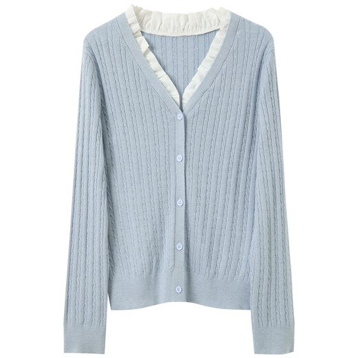 Three-color large size women's clothing 2025 autumn new cable knitted cardigan jacket fake two-piece top for fat girls