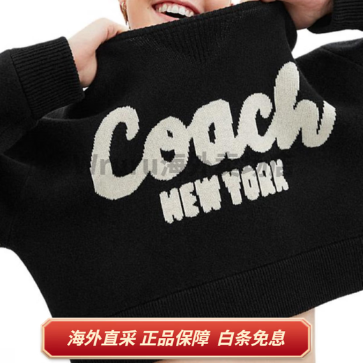 Coach (Coach) SS24 Logo bestickt mit dem runden Nackenpullover kurzer langärmeliger Pullover für Frauen schwarz schwarz m