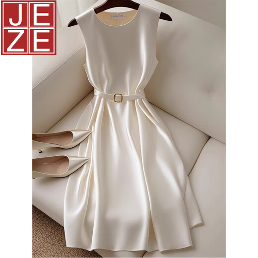 Jeze französisches Temperament Einfache, großzügige, anständige, High-End- und exquisite formale Anlässe, weißes ärmelloses Kleid für Frauen, weißes Kleid [Z] M 100-109jin [Jin ist 0,5 kg]