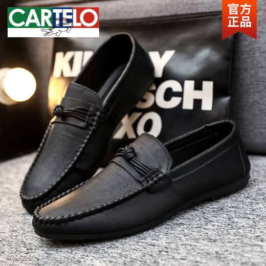 Cartelo sommer atmungsaktiv und komfortable lässige Lederschuhe Britische trendige Herrenschuhe 2025 Nicht-Schlupf-Ein-Fuß-Lazier-Schuhe D829 Black 39