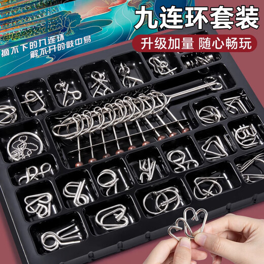 Niedliche neuner Serie Intellektuelle Unknöpfe 24-teilige Set für Kinder Luban Locks Löcher Volle Reihe von Grundschülern Spielzeug auf Knopfschnallen [9er 40-teilige Set] Exquisite Geschenkbox + Luban