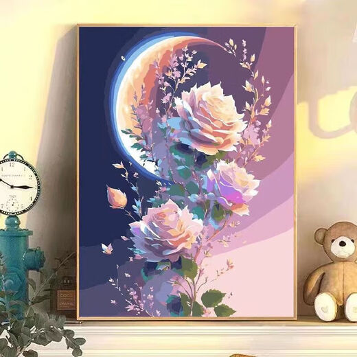 OUOETY digital oil painting flowers landscape cartoon hand-painted filler handmade acrylic oil painting decorative painting H1049 tulips H1049 tulips 30*40 black and white solid wood thin painting board + pigment pen