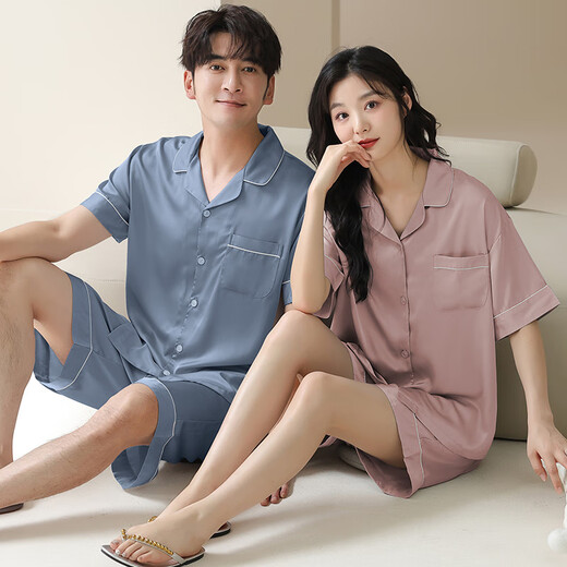 
Catman MIIOW summer ice and snow silk cool couple pajamas thin simple cardigan shorts ice silk casual home clothing set 16803 women [simple style] 2XL [suitable weight: 140-160Jin [Jin equals 0.5 kg]] women