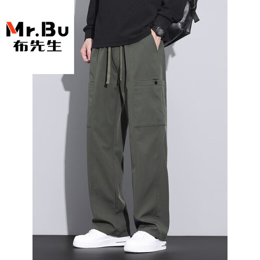 Mr. Bu American Fashion Brand Work Pants para hombres sueltos rectos de primavera y verano Pantalones de paracaidista 2025 Sports y pantalones casuales de primavera y verano 9856-Militar Green M [comerciante] 90 ~ 110Jin [Jin equivale a 0.5 kg]