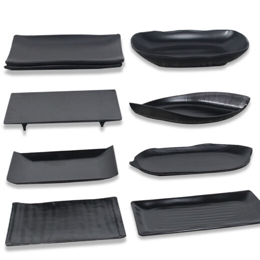Vedina de melamina Plato de maceta caliente Placa de vegetales Placa de barbacoa negra porcelana de carne de res de porcelana placa de barbacoa rectangular KK LJP1098 10 paquetes