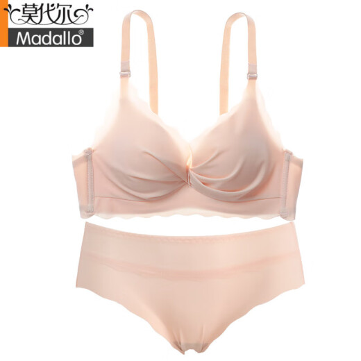莫代尔女士内衣夏季薄款透气文胸罩套装无钢圈收副乳防下垂内裤小胸聚拢 肤色 XL 85/38B