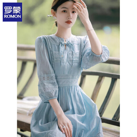罗蒙（ROMON）天丝连衣裙女高档轻奢2025夏新款时尚温柔风仙女裙气质国风中式裙 杏色 L 建议115-130斤