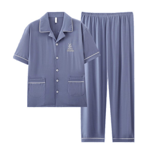 Ttpmer Pyjamas Herren Sommer Baumwolle kurzärmelige Hose Sommer-Strickjacke Dünne große Studenten-Jugend-Kleidungsstücke G3884 Blau (kurzärmelig) 185 2xl [Empfohlen 140-160jin [Jin gleich 0,5 kg]]