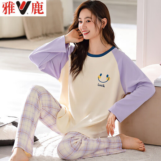 
Yalu 2025 new pajamas for women in spring and autumn pure cotton long sleeve casual loose plus fat plus size 200 Jin [Jin equals 0.5 kg] Home clothing K-9207 pure cotton high quality M Recommended 80-100 Jin [Jin equals 0.5 kg]