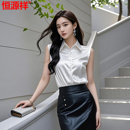 Hengyuanxiang Acetat Satin-Hemd für Frauen 2025 Sommer Neue High-End-graue ärmellose schicke französische Seidenhemd Hemd Sky Blue 3xl