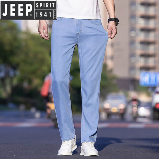 Jeep Spirit Jeep Ice Silk Light Color Jeans New Summer Stretido Summer Stretch Comercio recto de alta gama Biros informales 9767 Azul claro [TiAnshi] Estilo 30 [Espera circunferencia: 2 pies tres]