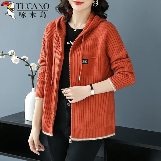 Le nouveau sweat-shirt en tricot de Woodpecker pour les femmes avec un pull à fermeture éclair coréen à capuche cardigan uniforme de baseball veste à sweat à sweat extérieur féminin printemps et automne bleu marine m recommandé 95-105jin [Jin est égal à 0,5 kg]