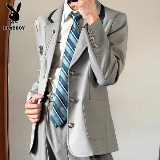Playboy (PLAYBOY) original Japanese college style DK uniform suit suit shirt trousers school supply full set of male and female class uniforms gray suit + Q28 shirt + blue tie + gray pants M