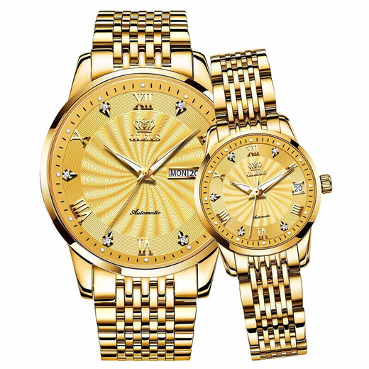 
OLEVS Swiss certified couple watches A pair of fully automatic mechanical watches waterproof and luminous trends Top 10 famous watches for men and women. Upgraded version 6630 couples full gold free engraving
