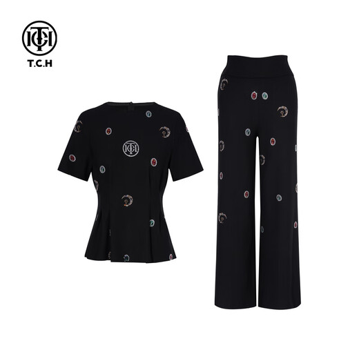 TCH light luxury hot diamond casual temperament design luxury style slim fashion suit women T75B07E1027 black L 110-125Jin Jin is equal to 0.5 kg