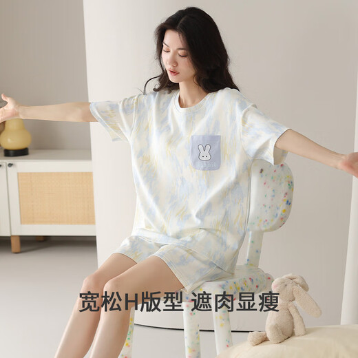 都市丽人纯棉睡衣女夏季2025年新款带胸垫短袖短裤家居服套装可外穿