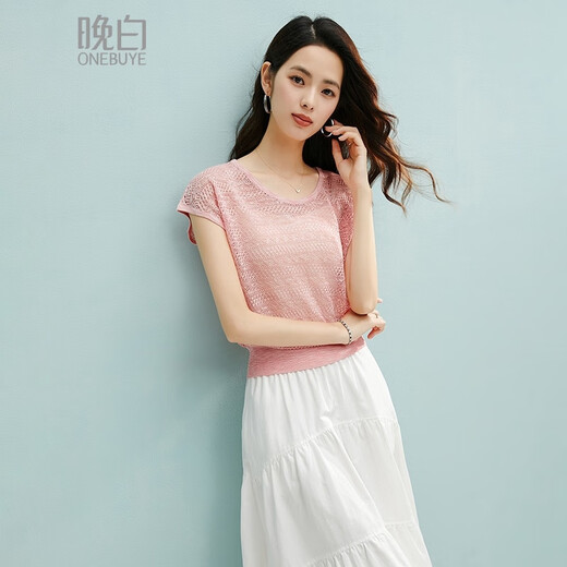 Spät weiß [exklusiv für Mitglieder] 2025 Sommer Thin Fashion Style hohlloch Top Casual Thin Pullover Pullover für Frauen Pink M.