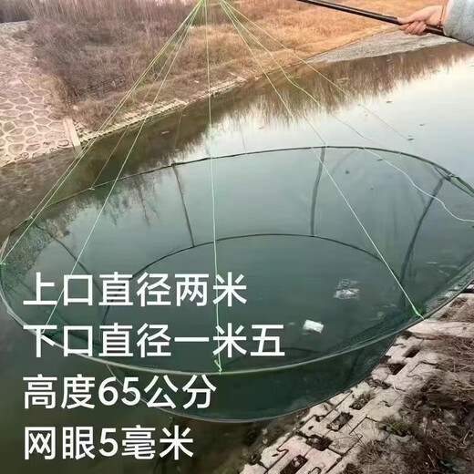 Forest open folding fishing pots and shrimp pots, round fishing nets, lifting nets, moving nets, fishing nets, lobster nets, catching fish and moving kites, upper mouth 80 cm, lower mouth 60 cm, height 35 cm