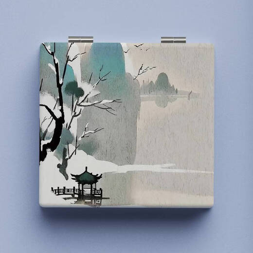 咏幻古风美景化妆镜学生宿舍可折叠小镜子便携式手持迷你双面梳妆镜女 L1391花好月圆
