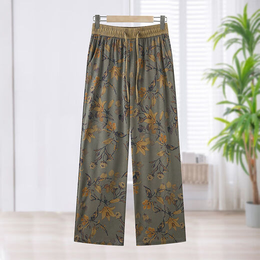 Wewe sommer dünne elastische Taille Satin gedruckt gerade Hosen G Mutter mittlerer Alters modisch und vielseitig schlank und atmungsaktiv und lässig Hose Magnolia [Authentic 9898] 6xl empfohlen 160-170jin [Jin gleich 0,5 kg]