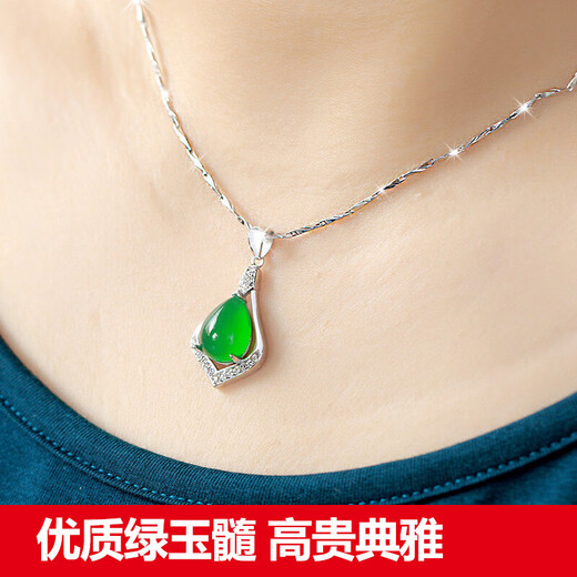Love 925 sterling silver necklace for mothers, clavicle chain, green chalcedony silver pendant, agate pendant, birthday gift for wife