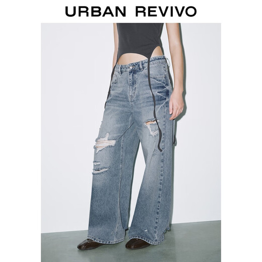 UR2025 Sommer Neue Frauenkleidung modische Design Sinn Casual Ripped Denim Hosen UYV850075 Blau 30