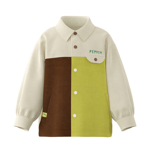 Papa spring children's shirt contrasting coat boys and girls pure cotton long-sleeved top comfortable coffee white 100
