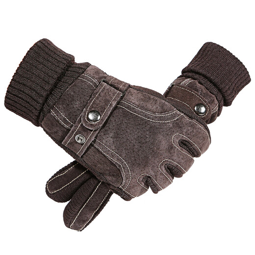 Colorful genuine leather gloves for men in autumn and winter, warm, windproof, velvet, thickened and coldproof, outdoor riding electric motorcycle cotton gloves
