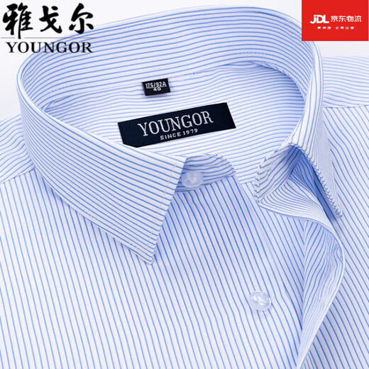 雅戈尔旗舰官方店男士短袖衬衫夏季纯棉商务休闲职业装抗皱免烫中年条纹 DX6626 42 建议【160-170斤】