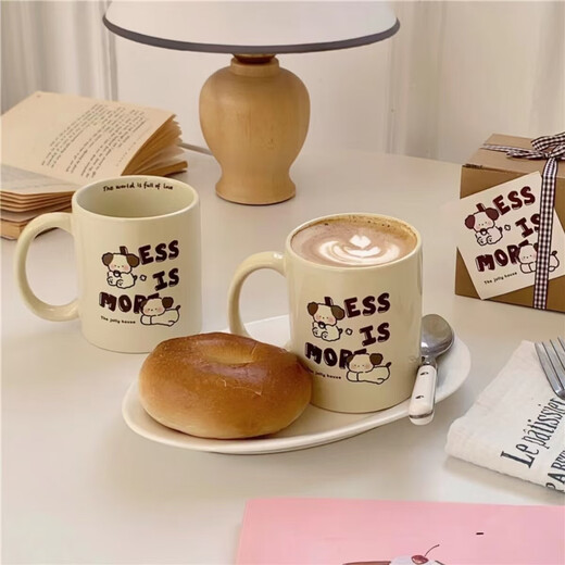 Original ins milk tea puppy mug cute ceramic mug couple mug water cup coffee puppy mug single cup 1 piece 350ml