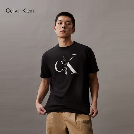 Calvin KleinCK Jeans夏季男士休闲通勤经典字母印花棉短袖T恤40KC829 YAA-月光白 S
