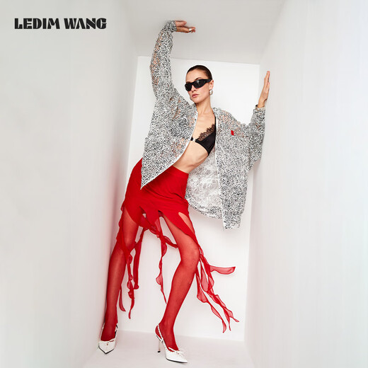 LEDIM WANG【红标系列】蕾丝印花连帽外套女夏2025新款宽松慵懒感 印花（预售） L 身高170-175，体重120-130斤