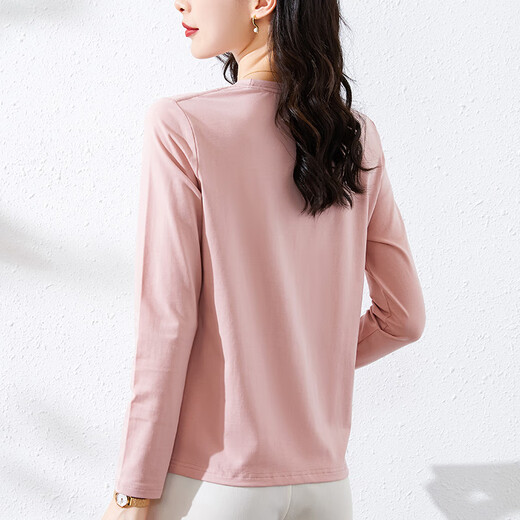 AC-Aichen Pink Long Ärmels-T-Shirt für Frauen lose altersreduzierende gut aussehende Basishemd für Frühling und Herbst 2025 Neues Top H6219 Graupulver Baumwolle Langarmed M (Empfohlen 80-105 Jin [Jin gleich 0,5 kg]))