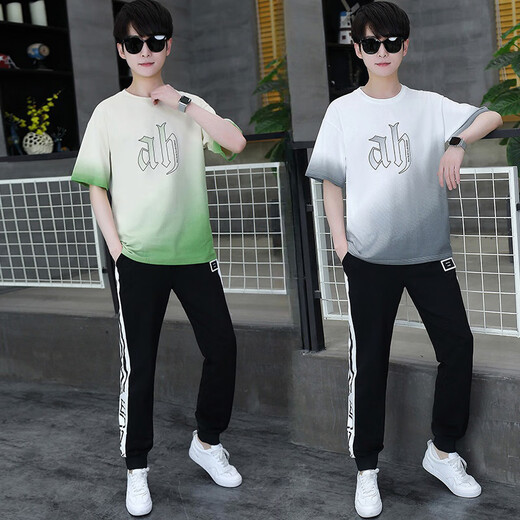 Zhaoxun 12-15-jähriger Boy T-Shirt-Anzug 13 Schüler der Junior High School Kurzärärmelte T-Shirt Fat Boy Handsome Sommeranzug 14 Big Boys 9226 Blau (kurzärmelige + lange Hosen) S 160 (60-75 Jin [Jin gleich 0,5 kg]))