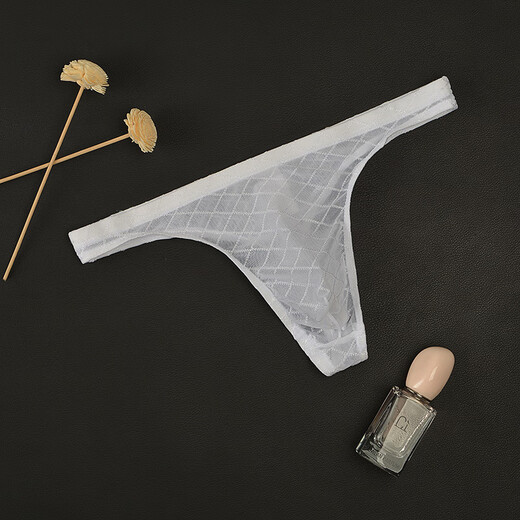 Underwear Men's T-Pants Low Waist Ultra-Thin Mesh Transparent T-Pants Sexy Soft Breathable Thin U-Protrusion Bag Youth White M (2ft-2ft2)