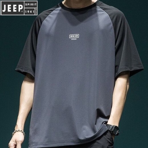 
JEEP SPIRIT ice silk mesh raglan sleeve men's short-sleeved T-shirt men's summer loose large size thin breathable quick-drying sports top [ice silk quick-drying] 844 dark gray T-shirt 2XL Recommended 140-160Jin [Jin equals 0.5 kg]