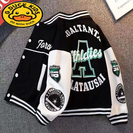 G.Duckkids Chaqueta para niños Spring and Autumn New Children's Clothing Boys Clothing Autumn Medium y grande uniforme de béisbol para niños Jaqueta de la calle frita Negro Un abrigo de uniforme de béisbol 120 Altura recomendada 112 cm