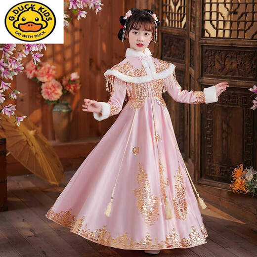 G.Duckkids Brand Girls Herbst- und Winterkleider Neujahr Neujahrswinterwinterstil 2024 Neuer Kinderrock Winter Hanfu Anbetung 9855 Red 110 cm