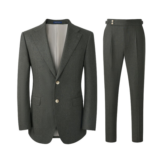 Guillaume de Mons flannel suit wool high-end suit haute couture men's business casual wedding men 2025 autumn and winter dark green top + trousers 50