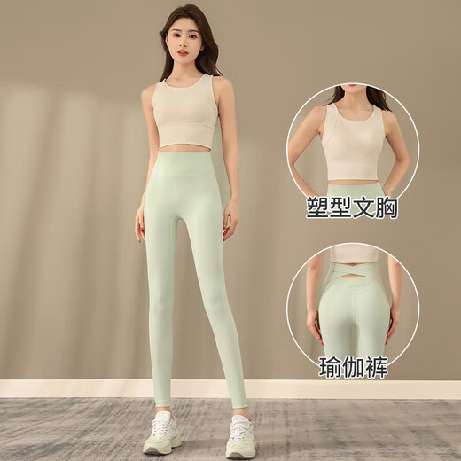 LULULOMDDW three-piece yoga clothing suit for women 2025 new Pilates training clothing, running fitness quick-drying clothes and pants, three-piece suit/grey blue + denim blue + haze blue M (refer to bust and waist for size selection)