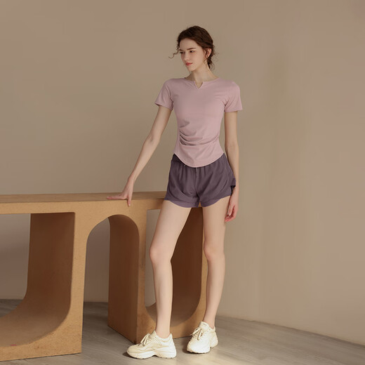 Duoxiangyu Yoga Wear Women's New Summer Running Sports Pilates Training Wear Short-Sleeved Fitness Wear T-Shirt Tight-fitting Sakura Pink Yoga Wear M Recommendation 95-105Jin Jin is equal to 0.5 kg