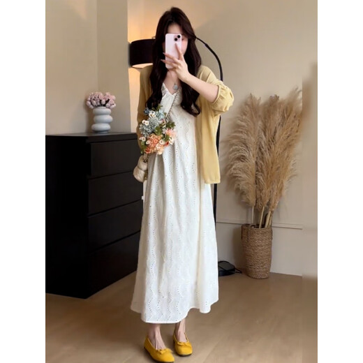 
Cotton French giant beautiful suspender dress for women in summer 2025 new hot seaside vacation style slim long skirt ginger dress L suggest 110-125Jin [Jin equals 0.5 kg]