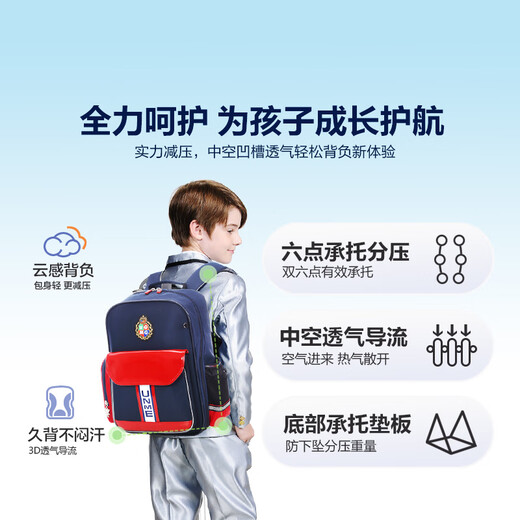 Bolsas escolares infantiles de la Unme para estudiantes de primaria en los estudiantes 1-3 hombres y mujeres de 6 años Reducción de la carga resistente a la luz y protección de la cresta mochila ligera 3294 azul oscuro + 1384 Bolsa de tutoría azul oscuro (cintura original