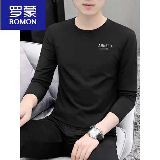 罗蒙（ROMON）百搭男士长袖t恤潮牌潮流纯色内搭秋装上衣服秋季秋衣修身打底衫 9209白色 M 90-115斤