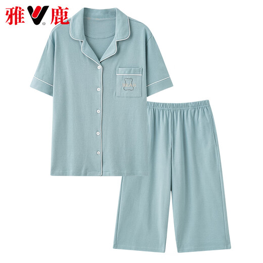 
Yalu Light Luxury New Pajamas for Women in Summer Thin Pure Cotton Short Sleeve Cropped Pants Home Clothing Women's Summer Outdoor Set 9898 M [80-100Jin [Jin equals 0.5 kg]]
