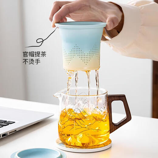 Zhexuan Kung Fu tea set, complete set of glass male cups, tea kettle, tea water separation, one pot, four cups, Mid-Autumn Festival gift