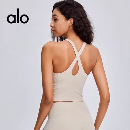 ALO YOGA yoga vest with chest pad, sports beautiful back, comfortable all-in-one quick-drying high collar running fitness Pilates high collar white bra M