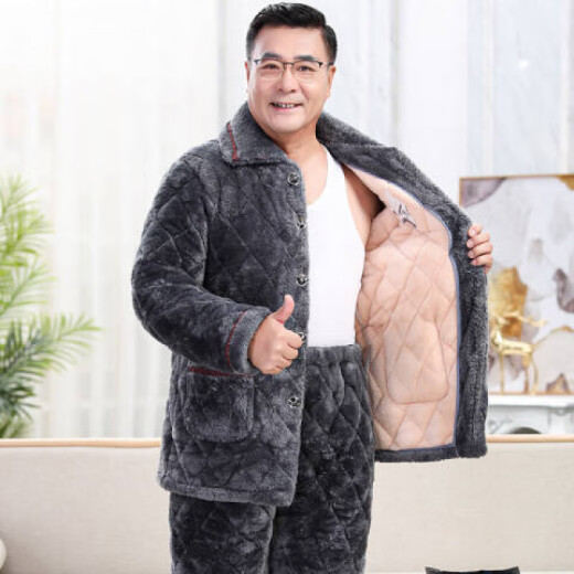 Sangqin llevaba pijamas para hombres en invierno, algodón de tres capas más algodón de algodón de algodón de algodón de algodón de algodón en espesor y anciano